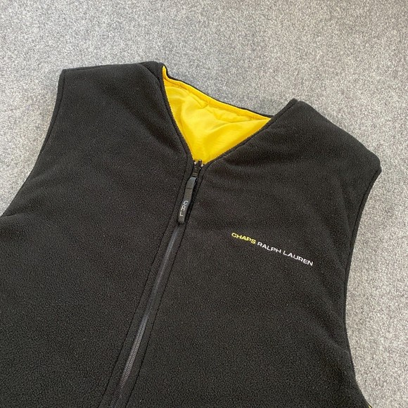 VINTAGE Chaps Ralph Lauren Reversible Vest Jacket Adult XL Black Yellow Fleece - Picture 8 of 11
